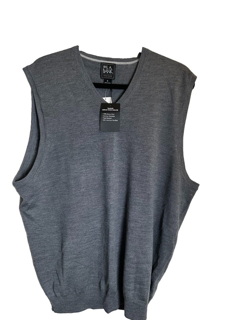 Jos. A. Bank Sweater Vest Merino Wool Mens XL V-Neck Traveler Gray NWT